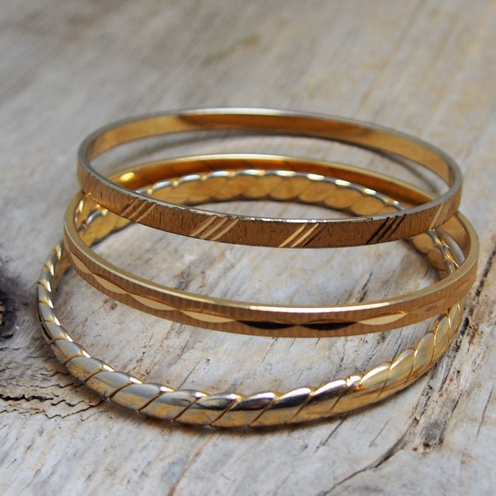 3 Monet Bangle Bracelet Bundle Gold-Tone - Picture 3 of 8